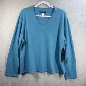 Jones New York Cashmere Sweater V-neck Teal Blue Women's 2X New